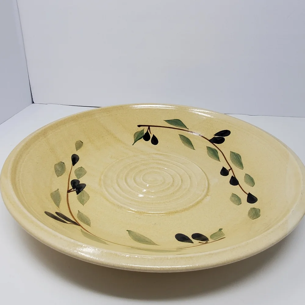 Contemporary Pottery Olive painted large bowl / Platter & Matching Napkin caddy